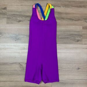 Vintage Body Wrappers Women's M One Piece Athletic Romper Bright Purple 80s Aero